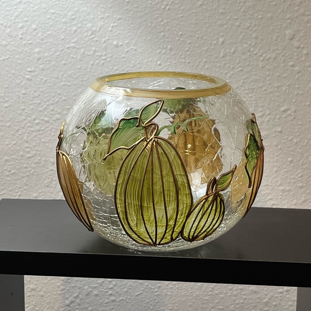 Pumpkin Crackle Glass Candle Holder/Vase